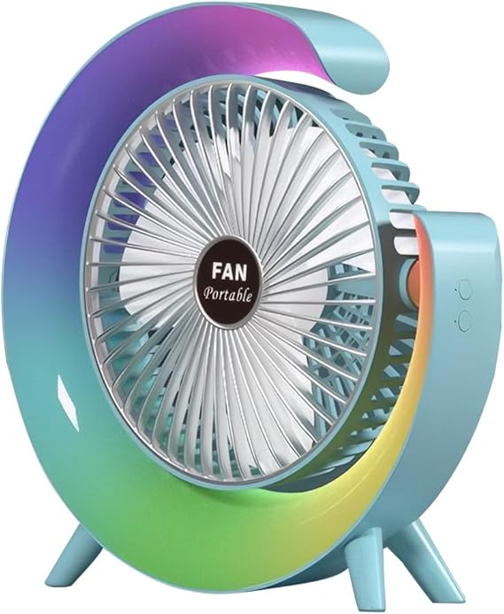 مروحة مكتب صغيرة بإضاءة LED ملونة