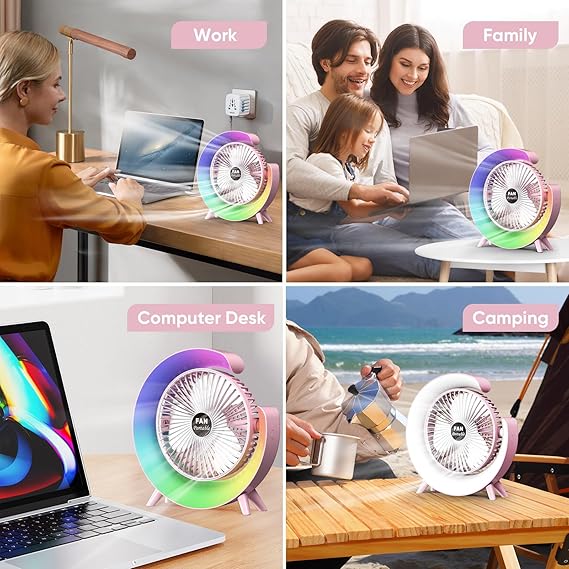 مروحة مكتب صغيرة بإضاءة LED ملونة