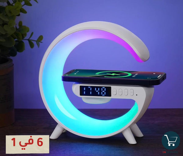 منبه إضاءة ذكي مع مكبر صوت وشحن لاسلكي ١٥ وات